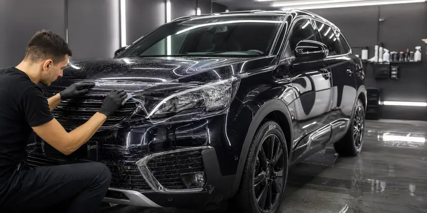 Защитная плёнка на зонах риска автомобиля перед нанесением керамики