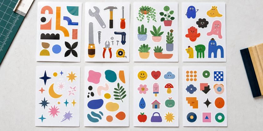 Печатные стикерпаки на производственном столе Creative Team Print
