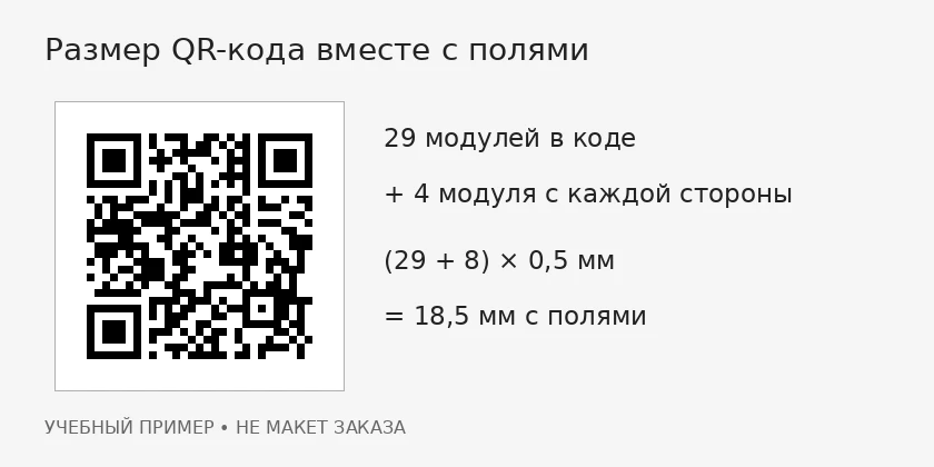 Учебный расчёт участка под QR-код: 29 модулей и поля по четыре модуля