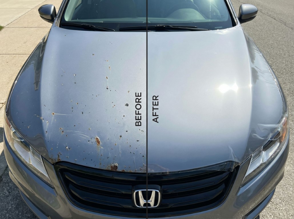 Машина половина без полиуретановой пленки, другая половина с пленкой