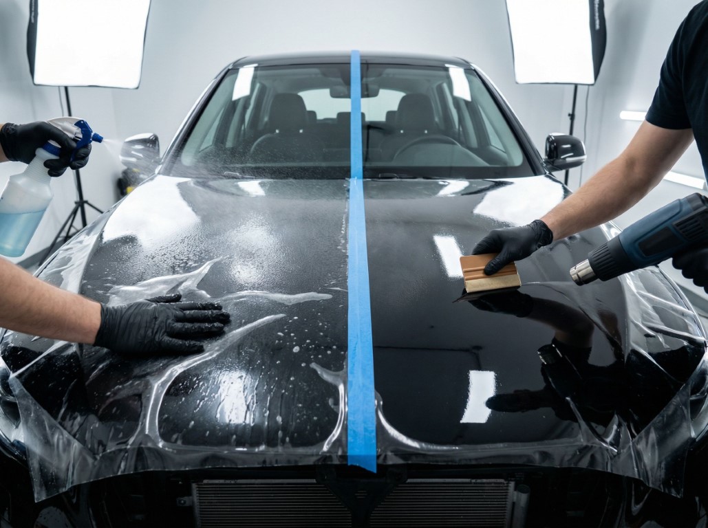 Разница в нанесении пленки, слева мокрый способ, справа сухой