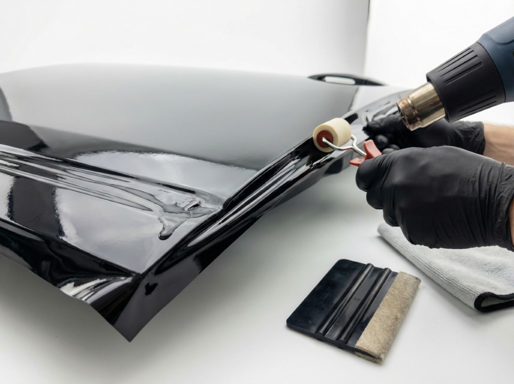 Мастер поправляет отслоившуюся пленку