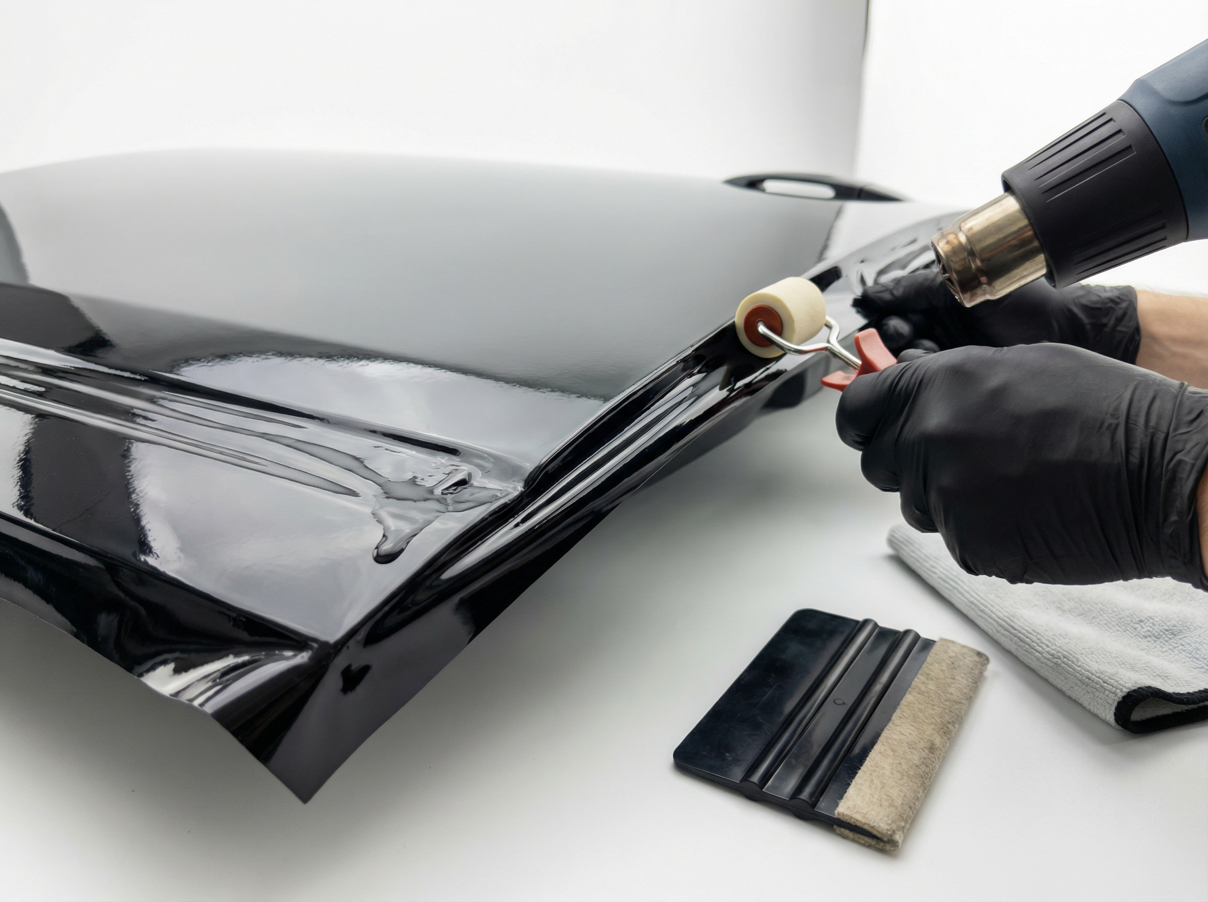 Мастер поправляет отслоившуюся пленку